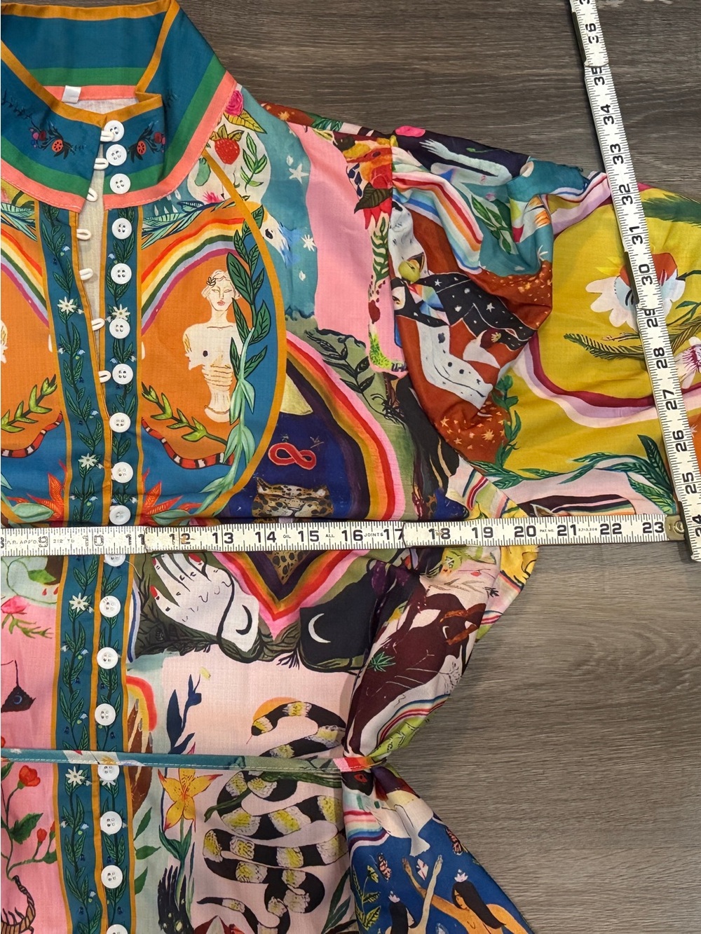 Multicolor Printed Mini Dress with Button-Front and Drawstring Waist - Picture 8 of 12
